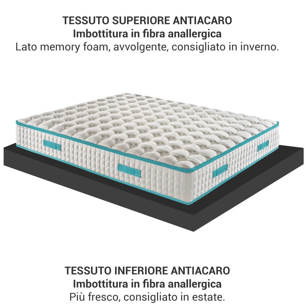 Materasso singolo 100X200 Molle Insacchettate e Memory H27 – Dispositivo Medico, Doppio Lato Comfort/Semirigido, Ortopedico per Mal di Schiena, Tessuto Anallergico - HYBRID MEMORY MED PRO