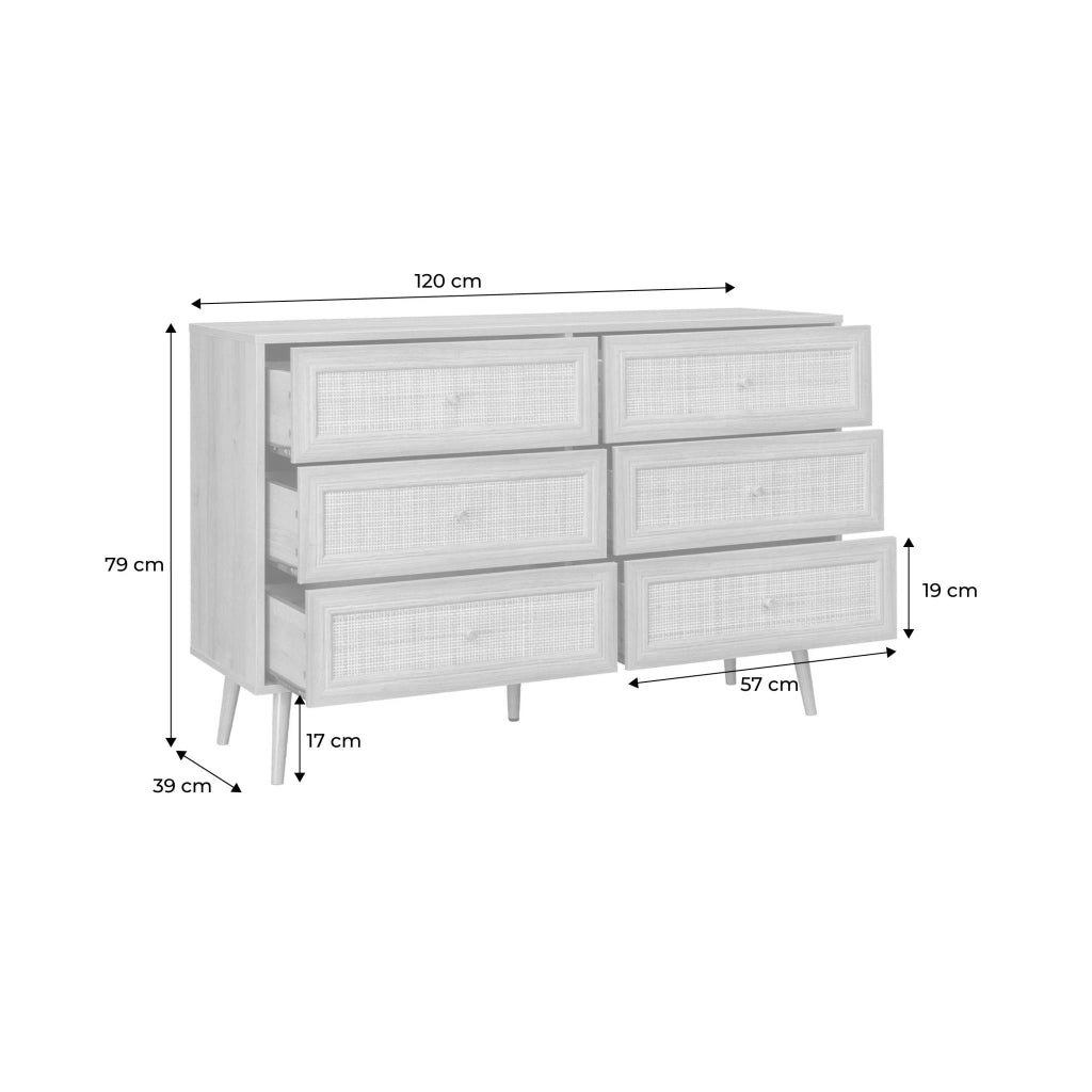 Cassettiera effetto legno e canna a 6 cassetti, marrone naturale