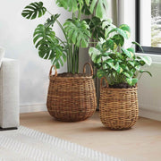 Cestino per piante con archiviazione 2 pcs Marrone Rattan Lacak