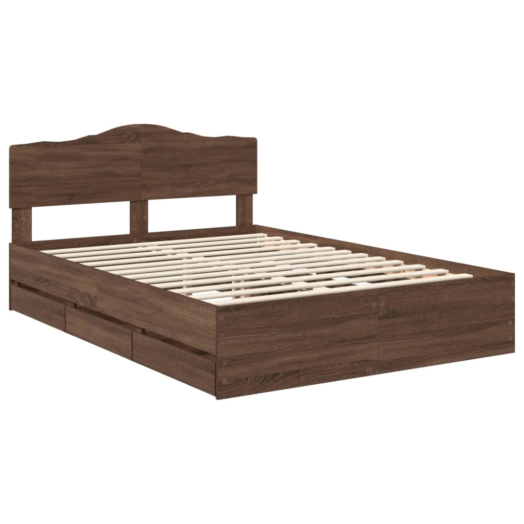 Letto matrimoniale | Letto per adulti | Struttura del letto con cassetto Rovere Marrone 150 x 200 cm