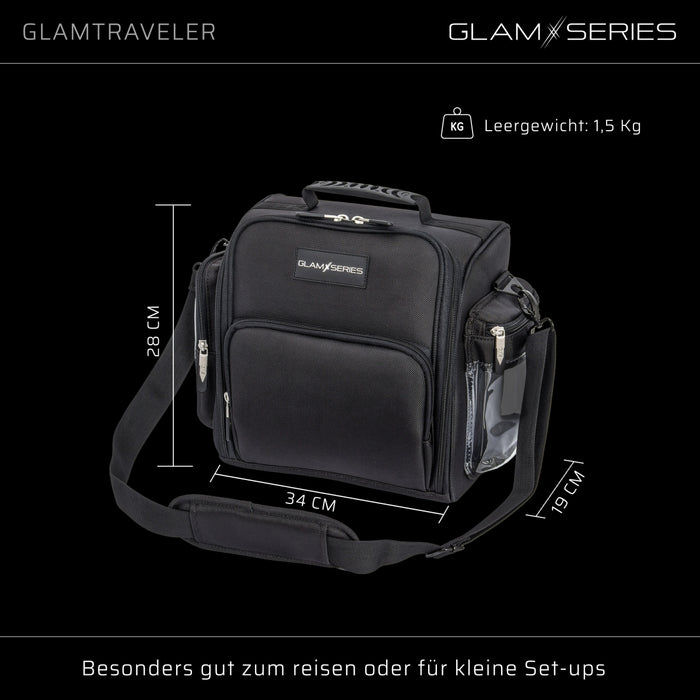 GlamSeries GlamTraveler Borsa porta trucchi con 3 astucci, trousse con fibbia per fissaggio a valigie, pochette da lavoro ideale per truccatori e parrucchieri