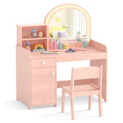 Toeletta e sedia per bambini 80 x 41 x 94 cm illuminazione LED regolabile ampio spazio di archiviazione rosa e bianco 20_0020963