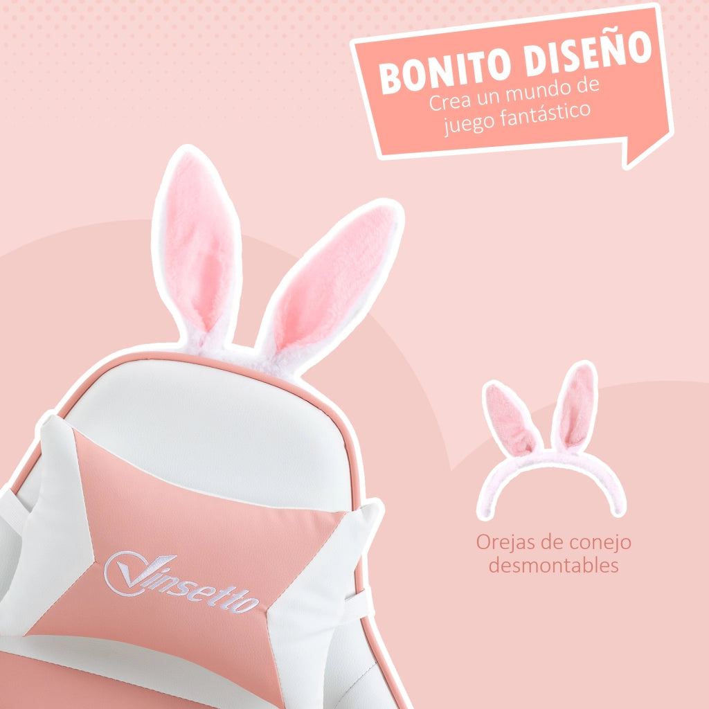 Sedia Gaming con Schienale Regolabile ¨C Zephmum ¨C Pelle Sintetica Rosa e Bianco 65x63x136-142 cm