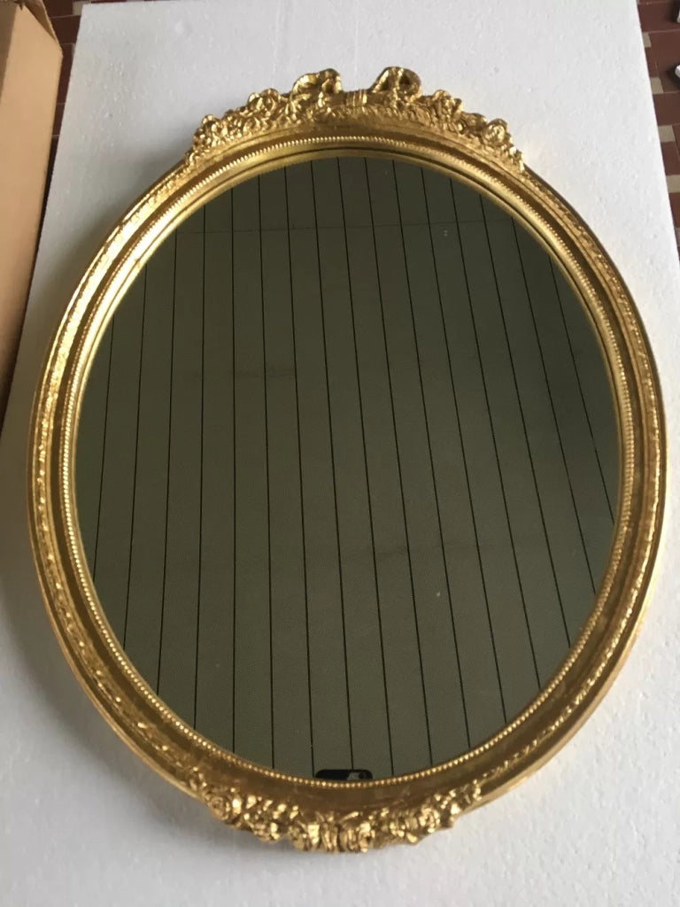 Mobili2g - specchiera in foglia oro ovale- misure: l.44 x h.57 x p.4