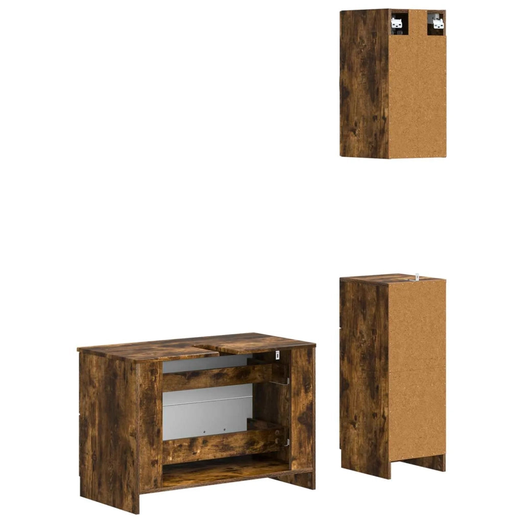 Set di armadietti da bagno in 3 pezzi UTRECHT Rovere Fumo 3417815