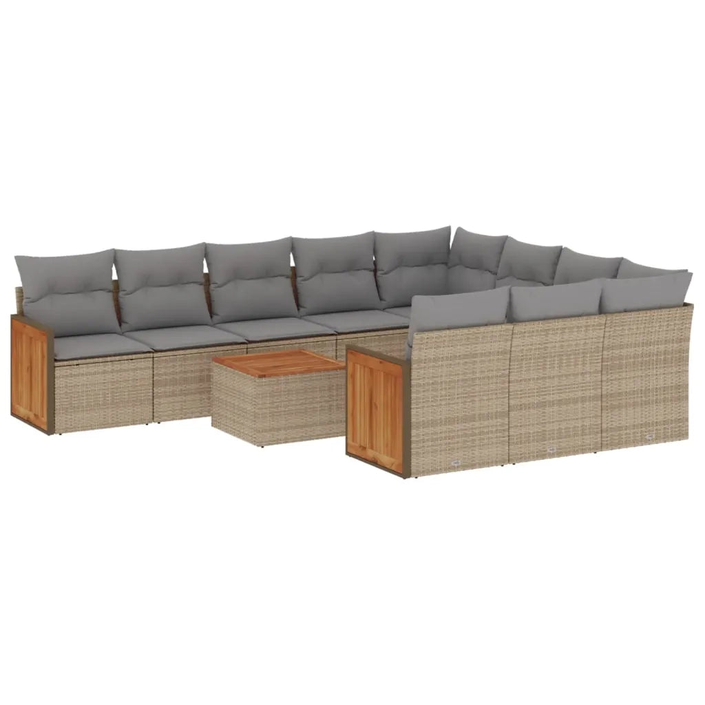 Set Divani da Giardino 11 pz con Cuscini Beige in Polyrattan 3260428