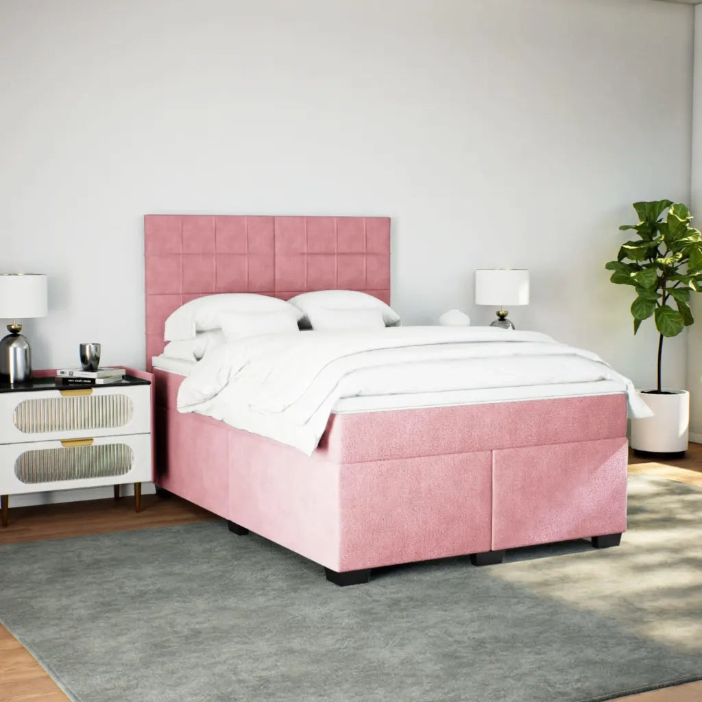 Giroletto a Molle con Materasso Rosa 160x200 cm in Velluto