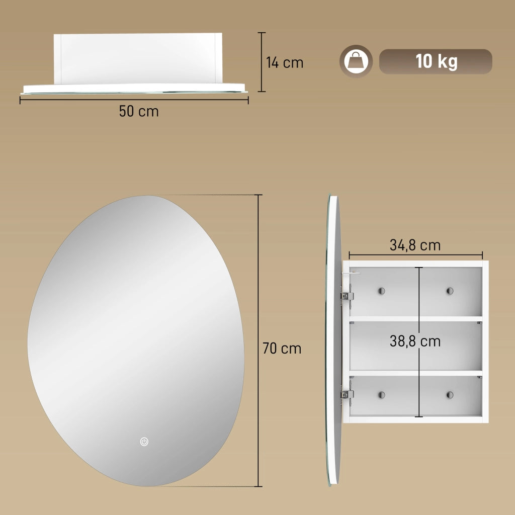 Armadietto bagno con specchio LED ¨C zephmum ¨C bianco 50x14x70cm
