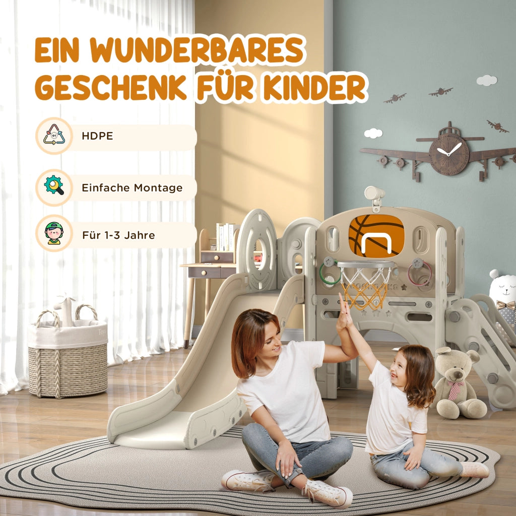 Casetta per bambini con scivolo e tunnel ¨C zephmum ¨C 186x153x111 cm cremewei?