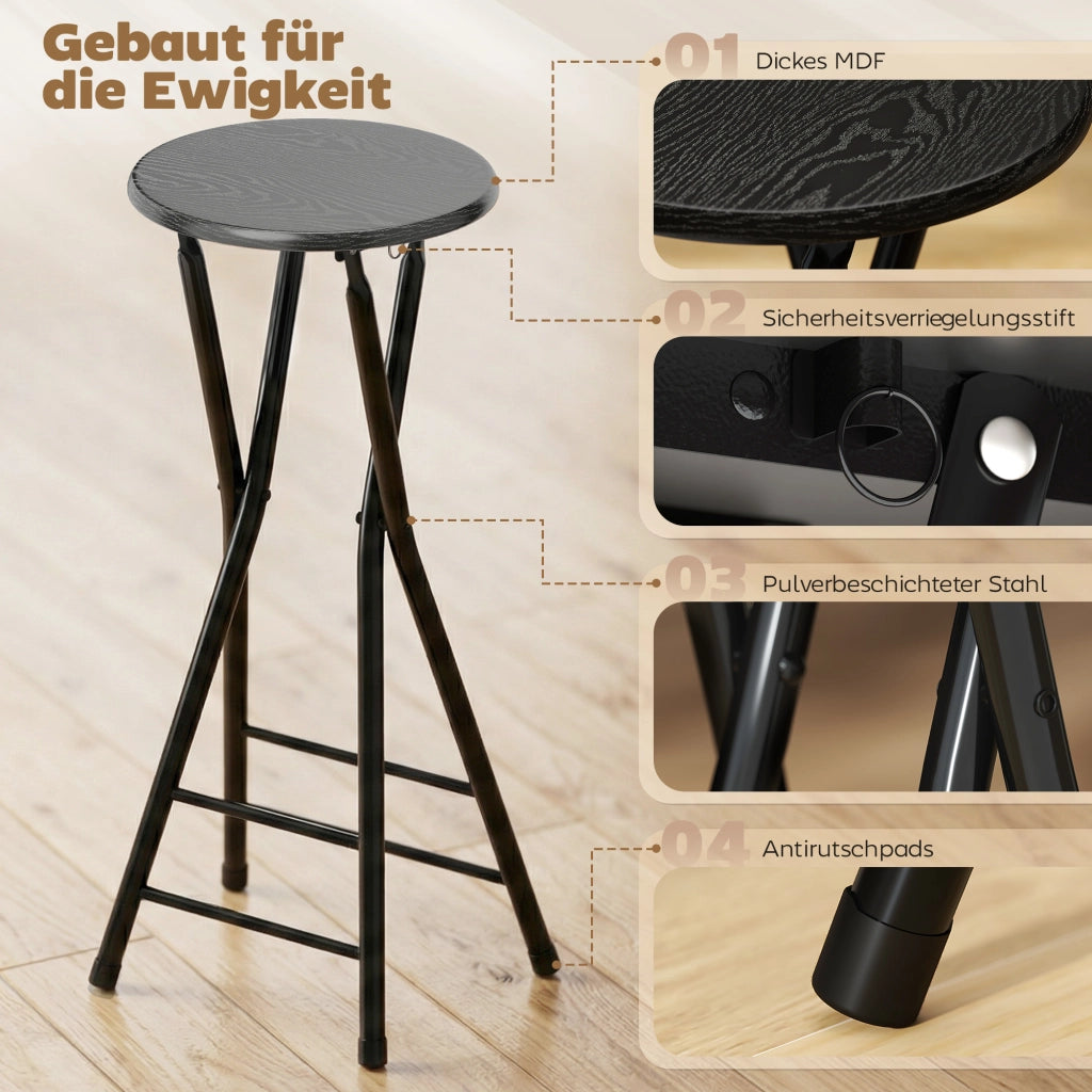 Sgabello da Bar 2 Pezzi Pieghevole ¨C Zephmum ¨C Struttura in Metallo Nero 34x30x70 cm