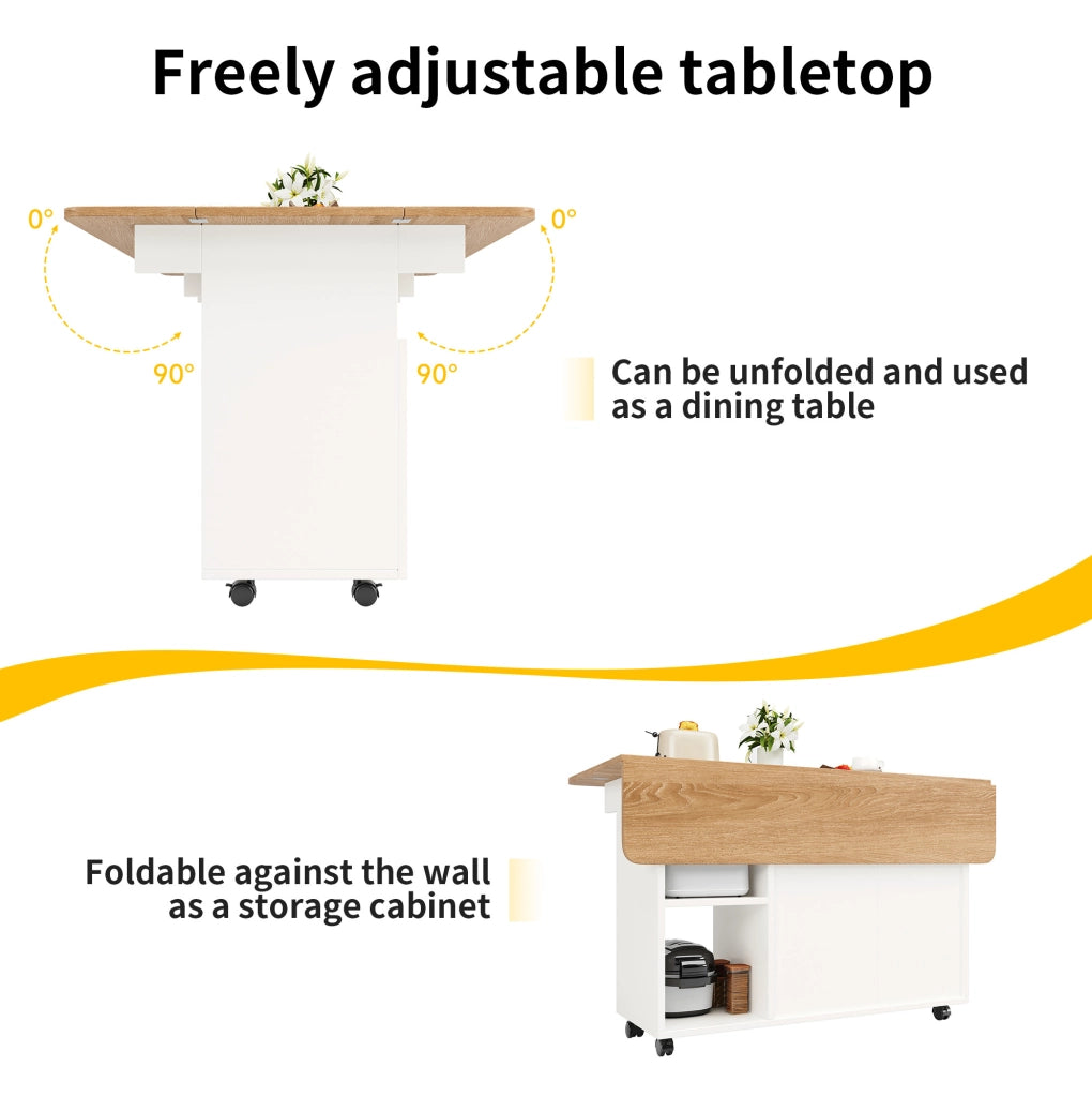 Isola da cucina pieghevole 120 cm con ruote e contenitore