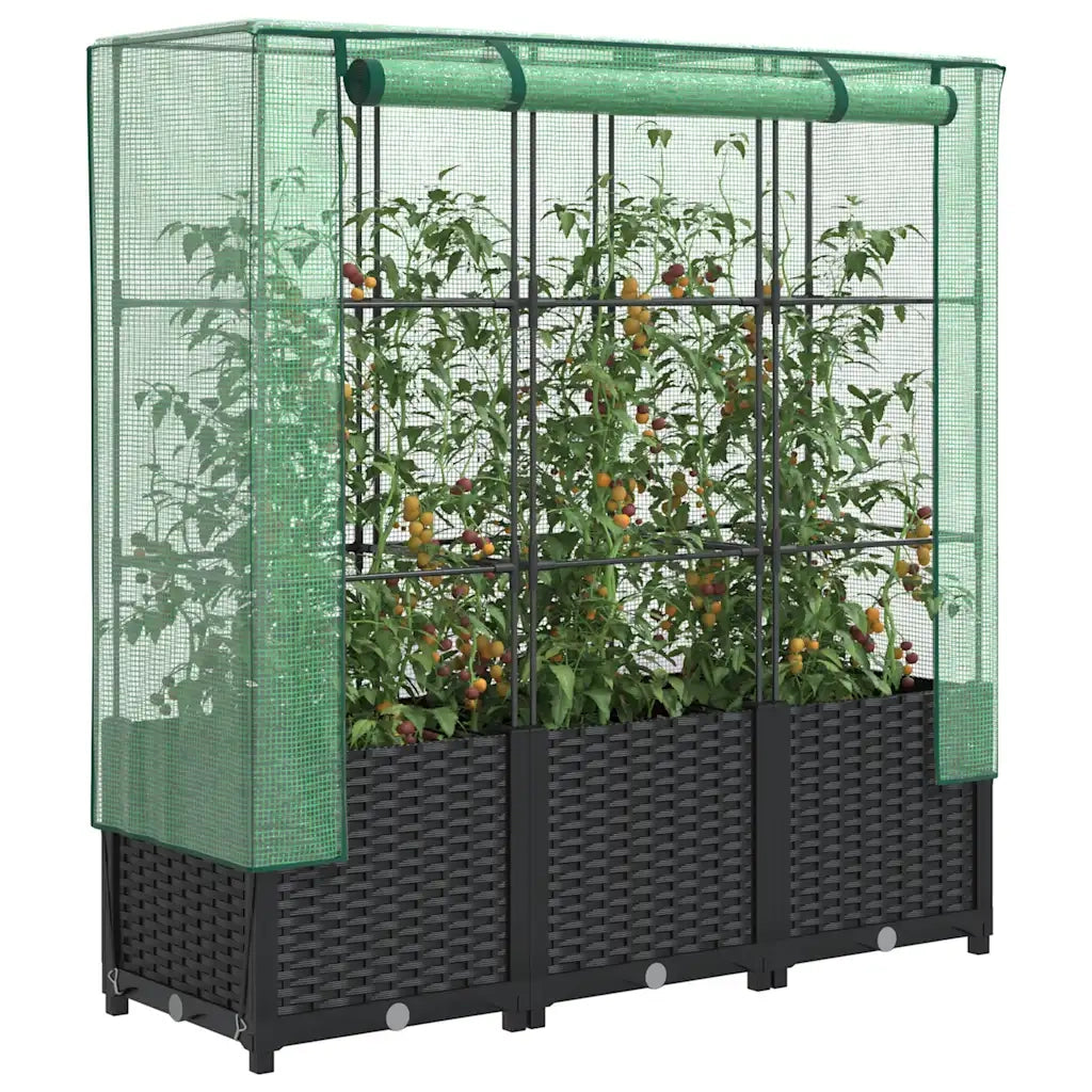Fioriere | Cassetta per fiori | Letto Rialzato con Copertura Serra Effetto Rattan 120x40x138 cm