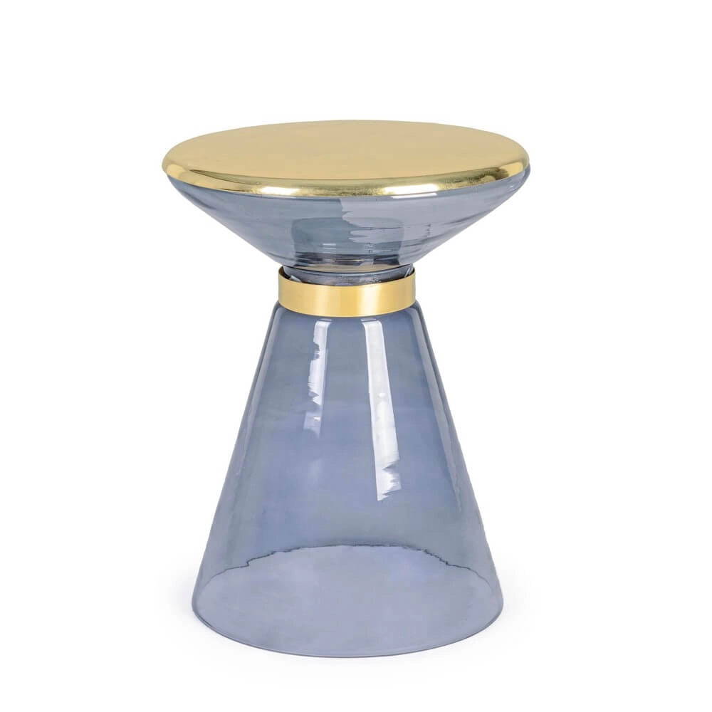 Tavolino in vetro trasparente con anello decorativo dorato - VERDANT