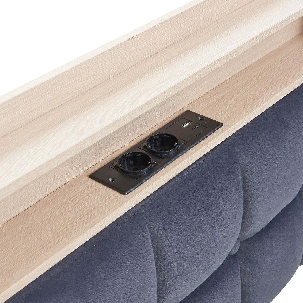 DIVANO LETTO 90x200 cm Imbottito Grigio con 2 cassetti, LED e USB