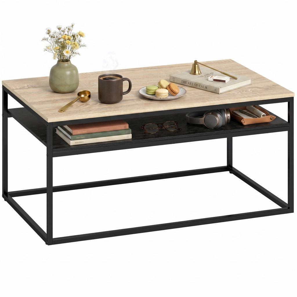 Tavolino da salotto con ripiano ¨C Minimal ¨C 100x59x47 cm, quercia, effetto legno