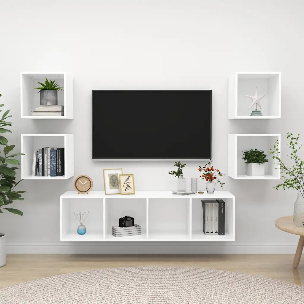 Set Mobili Porta TV 5 pz Bianco in Legno Multistrato 3079619