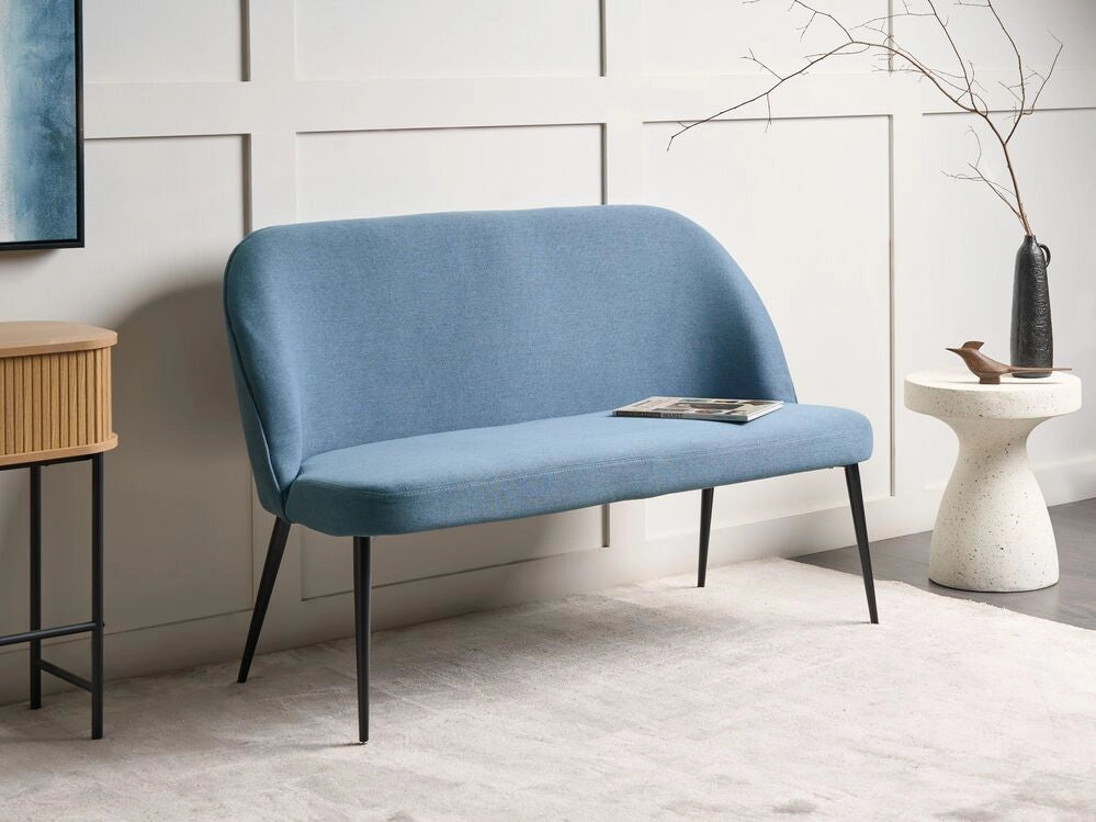 Divano da cucina Rivestimento in tessuto blu Struttura in metallo a 2 posti Gambe nere Panca