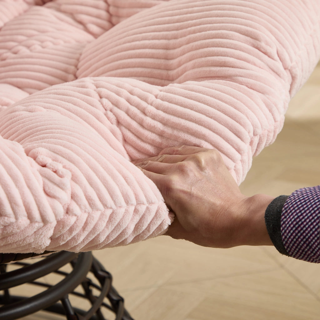 Poltrona Papasan Girevole Rotazione 360 con Cuscino Imbottito Spesso Design Ergonomico in Acciaio Rosa