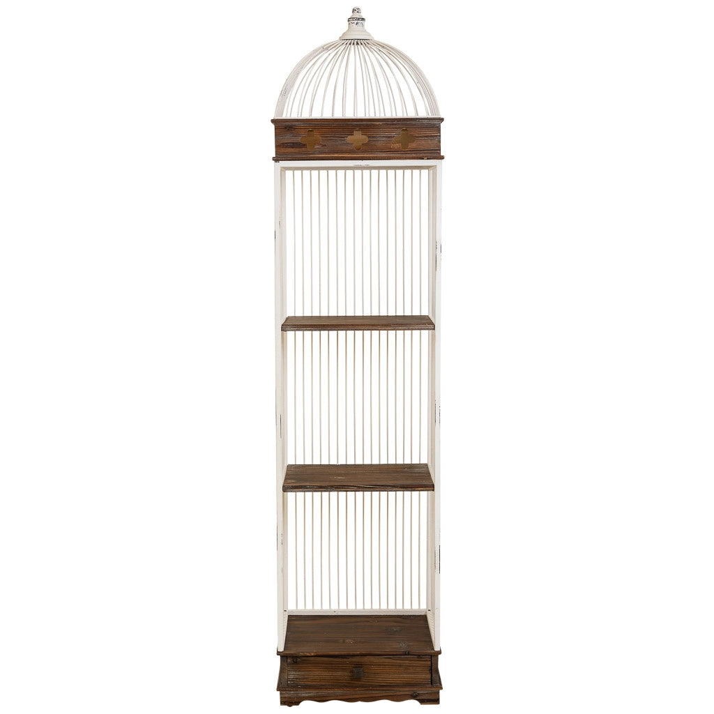 Scaffale, legno bianco e metallo, 3 ripiani, 1 cassetto 41x31x172h cm