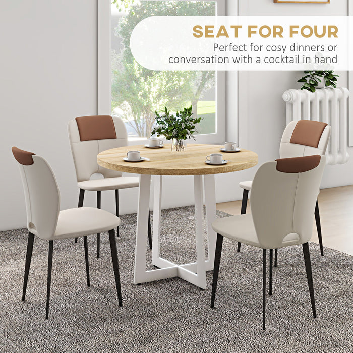 Tavolo da Pranzo Rotondo Moderno per 4 Persone Ø100x75 cm in MDF e Acciaio colore Legno Naturale e Bianco