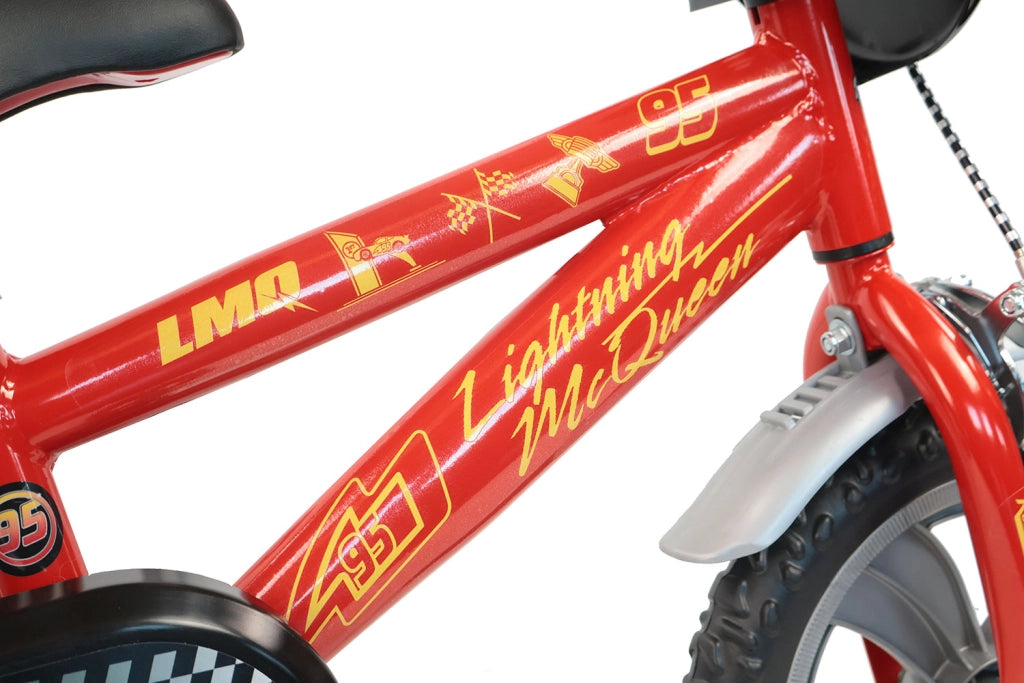 Bicicletta per Bambini 12" Disney Cars Freno Caliper e Stabilizzatori in Acciaio Hi-Ten Rosso