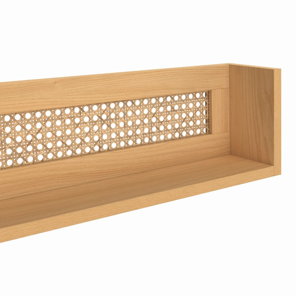 IDMarket - Set di 3 mensole da parete EDHEN in legno e canna 60/45/30 cm