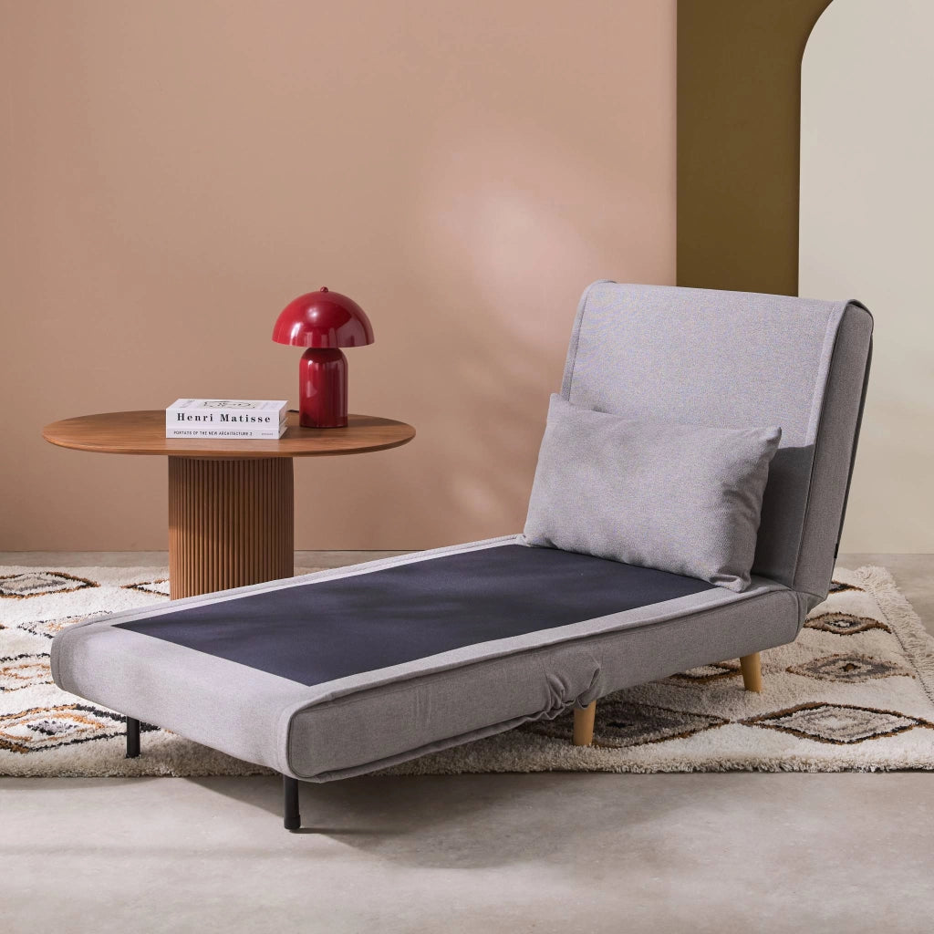 Poltrona letto convertibile tessuto con piedi in legno 1 posto, grigio