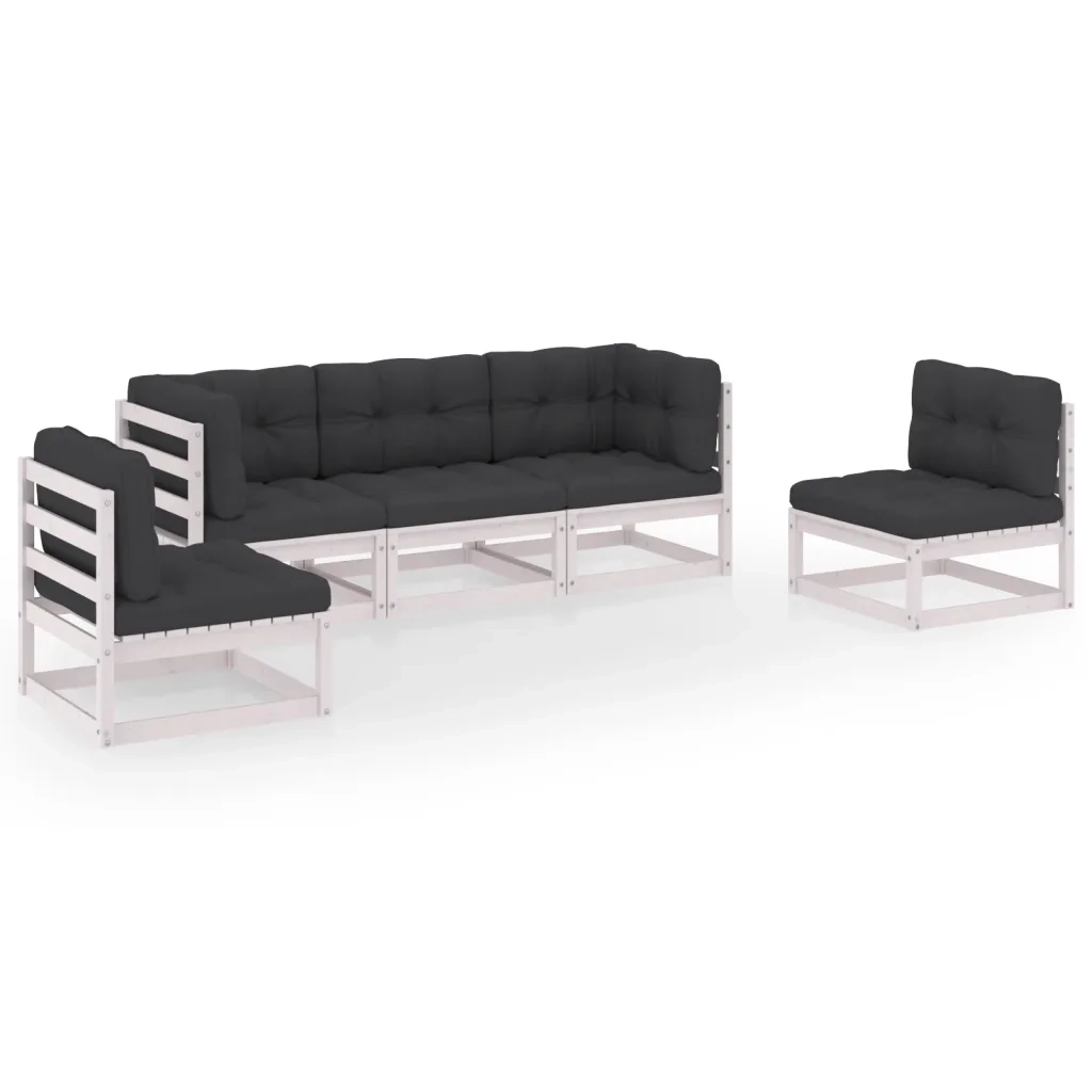 Set Divani da Giardino 5 pz con Cuscini Legno Massello di Pino 3076440