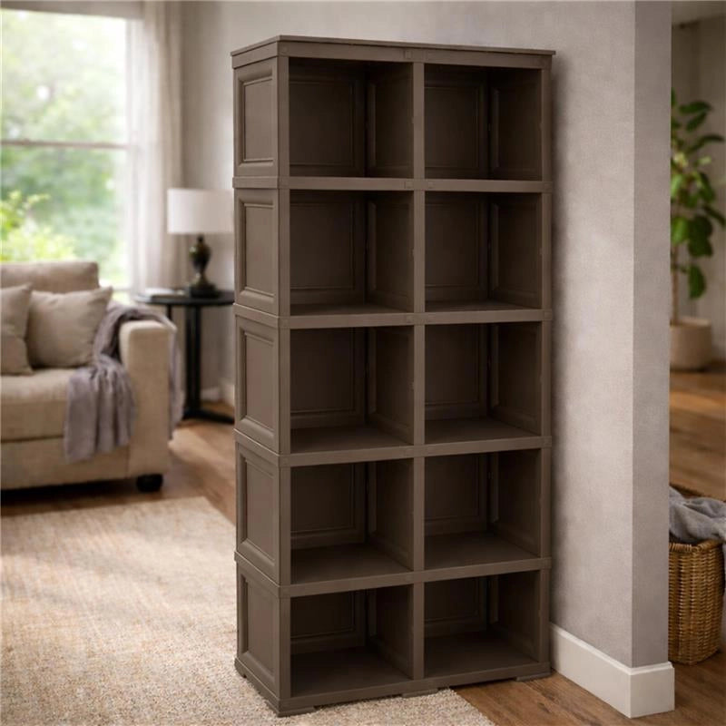 SCAFFALE 5 MODULI WENGÉ 79X42,5X203 CM CON 2 PUNTALI – LIBRERIA ALTA A VISTA SENZA ANTE PER ZONA LIVING E STUDIO