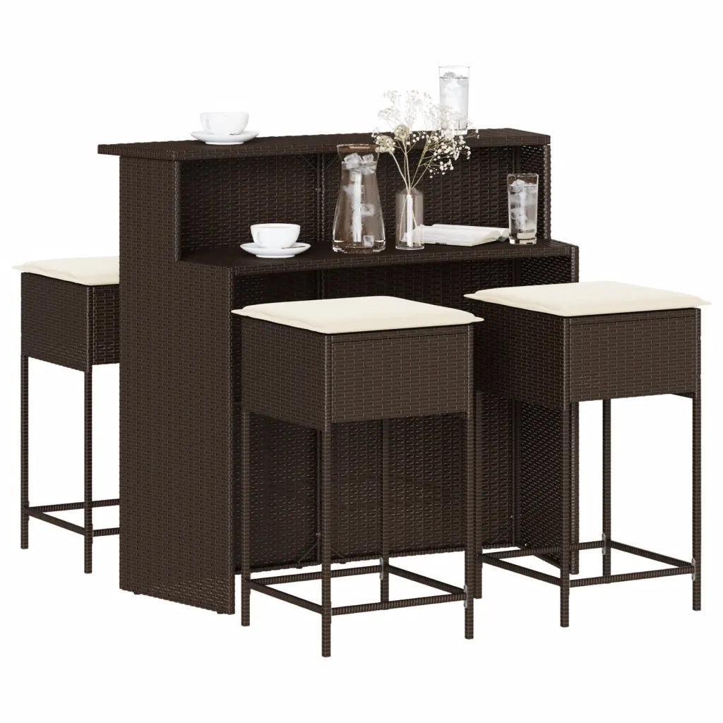 vidaXL Set Bar da Giardino 5 pz con Cuscini in Polyrattan Marrone