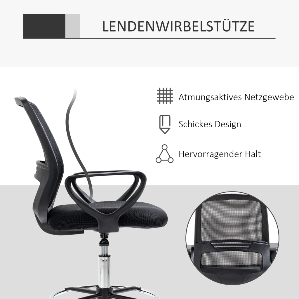 Sedia da Ufficio Ergonomica con Braccioli e Poggiapiedi Regolabile ¨C zephmum ¨C Nera con Rete