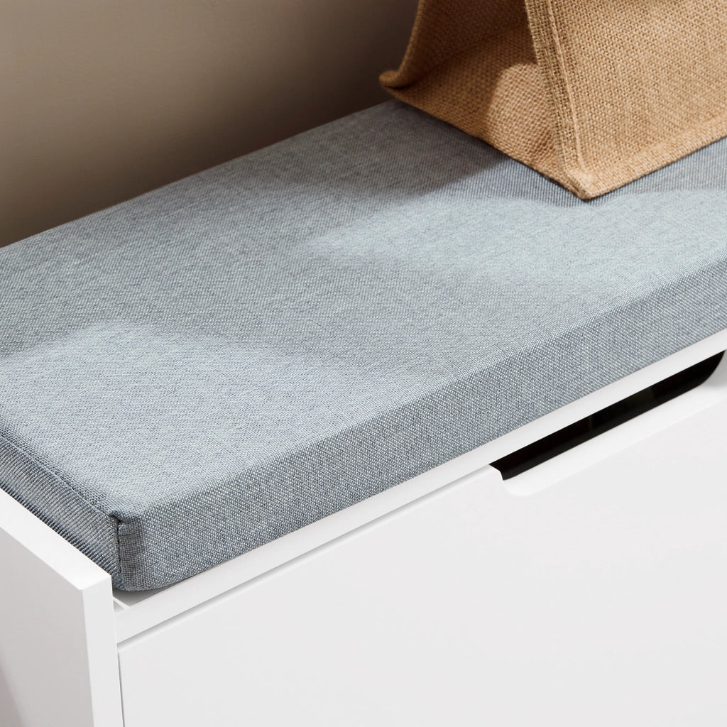 SoBuy Panca Scarpiera da Ingresso - Scarpiera Salvaspazio Slim in Legno, Panca Contenitore con 1 ribalte Scarpiera 2 ripiani, 113kg di Carico, Bianco L60xP24xA52 cm FSR151-K-W