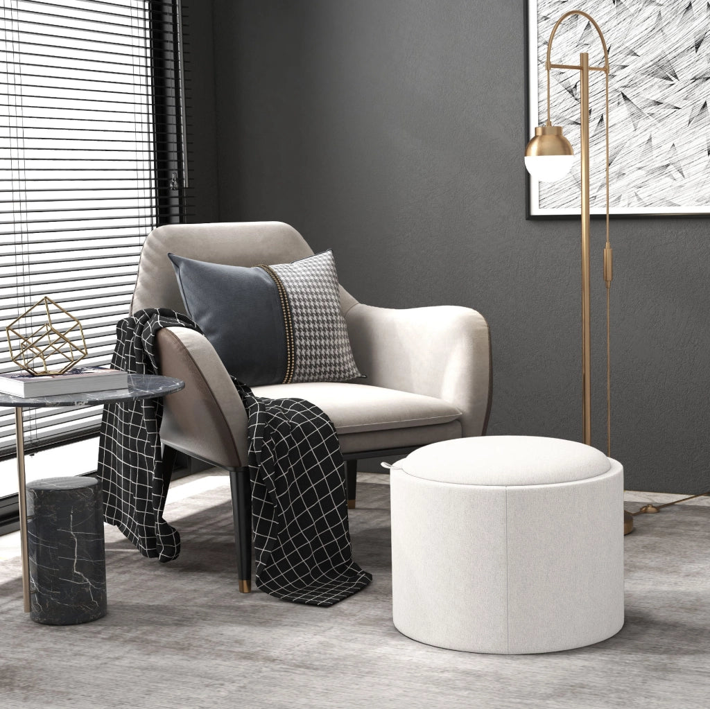Pouf rotondo contenitore con coperchio reversibile crema Ø56 cm
