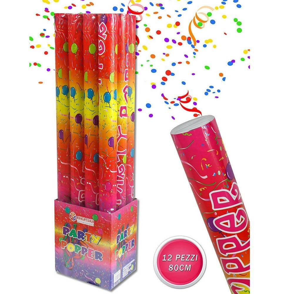 Trade Shop - Set 12 Spara Coriandoli Colorati 80 Cm Per Feste Compleanno Party Cannone Tubo -