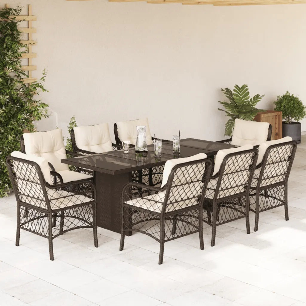 Set da Pranzo da Giardino 9pz con Cuscini Marrone in Polyrattan 3212059
