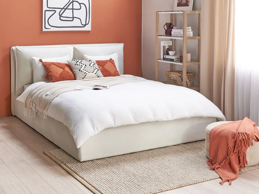 Letto matrimoniale colore bianco crema con vano contenitore 160 x 200 cm camera da letto moderna