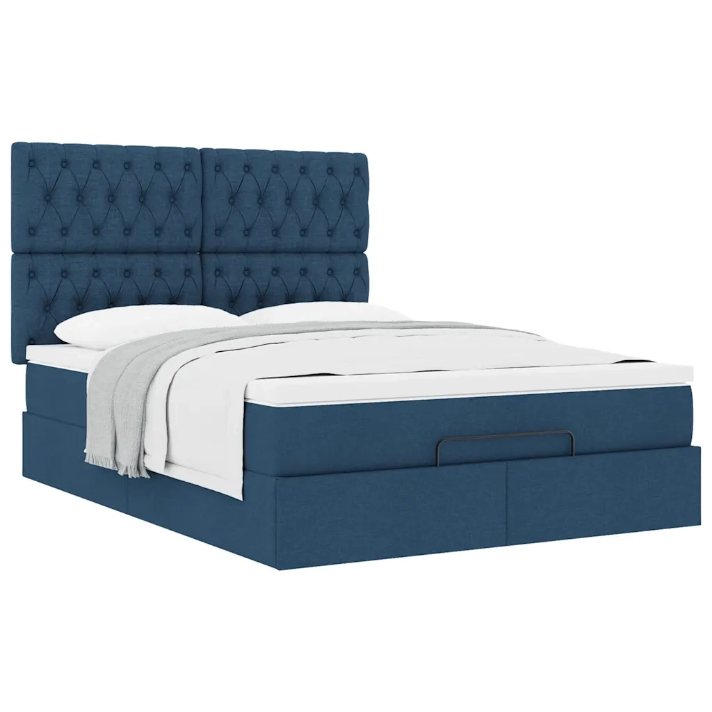 Struttura Letto Pouf con Materasso Blu 140x200cm in Tessuto 3313250