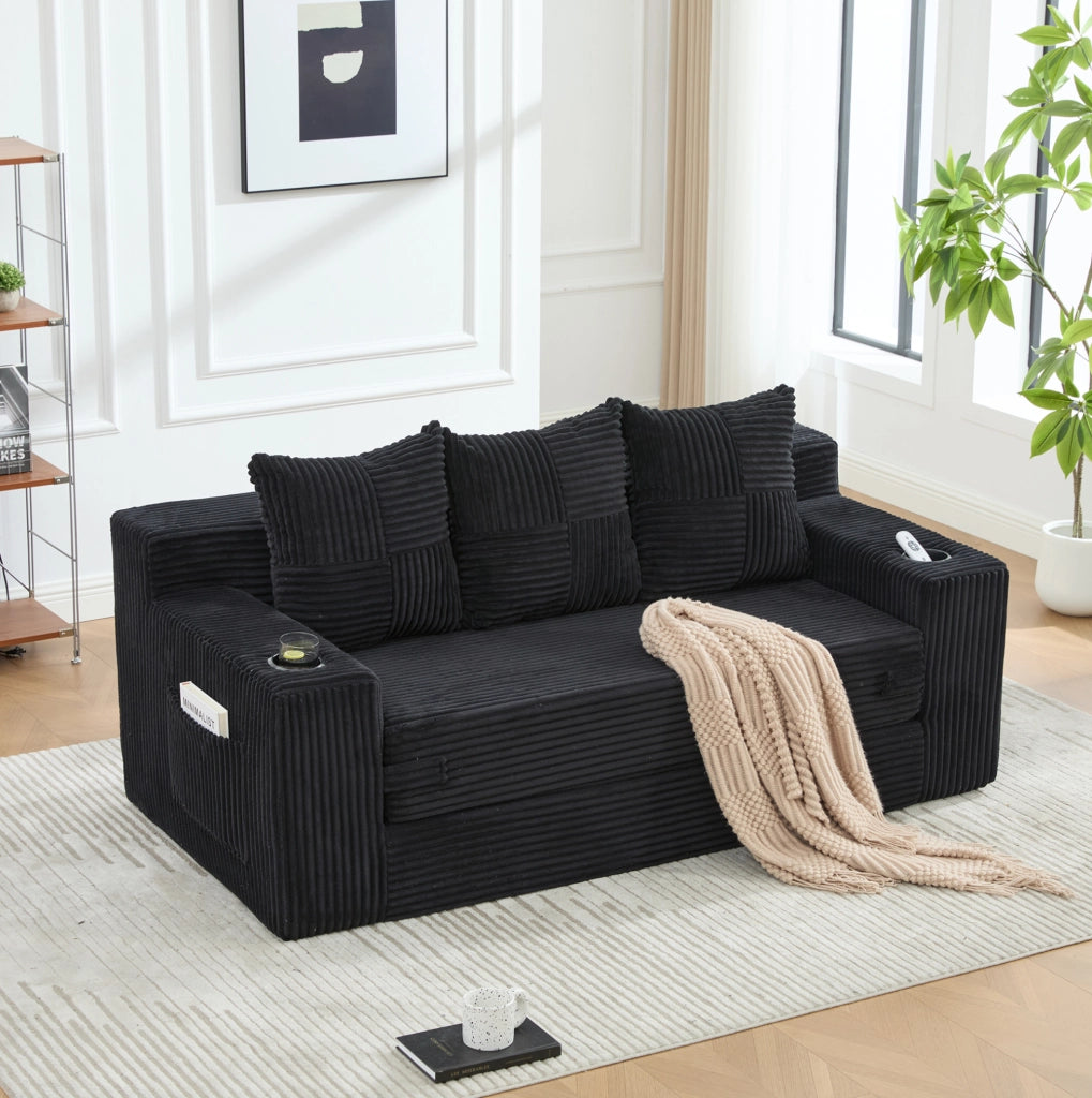DIVANO Modulare 2 Posti 172x87x64 cm Velluto a Coste Nero