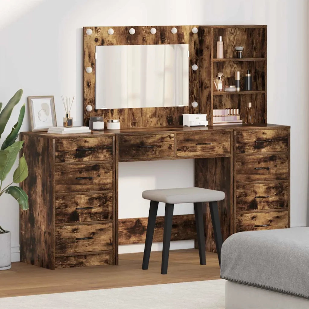 Tavolo da Trucco 3 pcs Rovere fumé Legno multistrato 3334213
