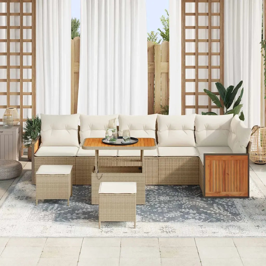 Set Divano da Giardino 11 pcs Beige e Crema polyrattan
