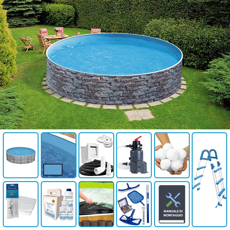 Piscina Fuori Terra Circolare Azuro Stone  3,60 H.0,90 M - Kit Pro