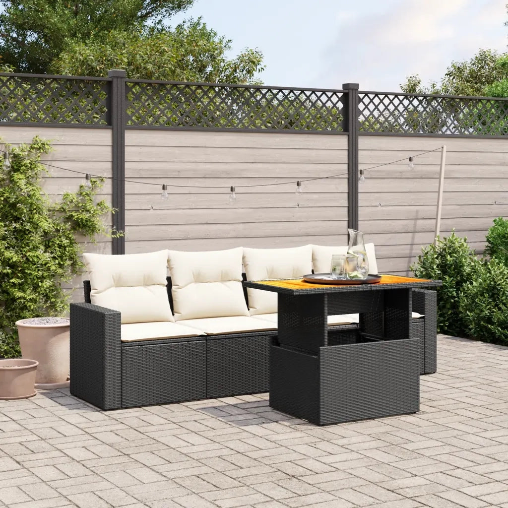 Set Divani da Giardino 5 pz | Set Salotto da Giardino con Cuscini in Polyrattan Nero