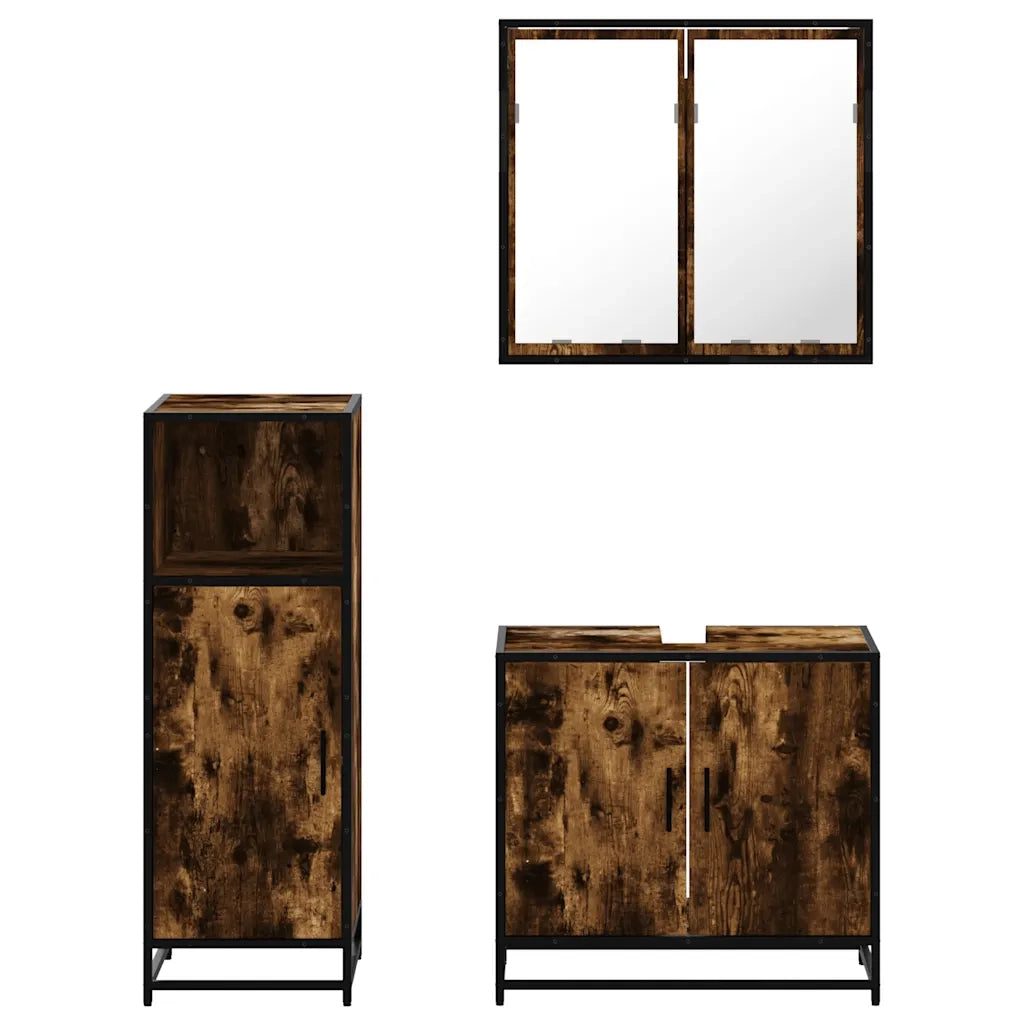 Set Mobili da Bagno 3 pz Rovere Fumo in Legno Multistrato 3300947