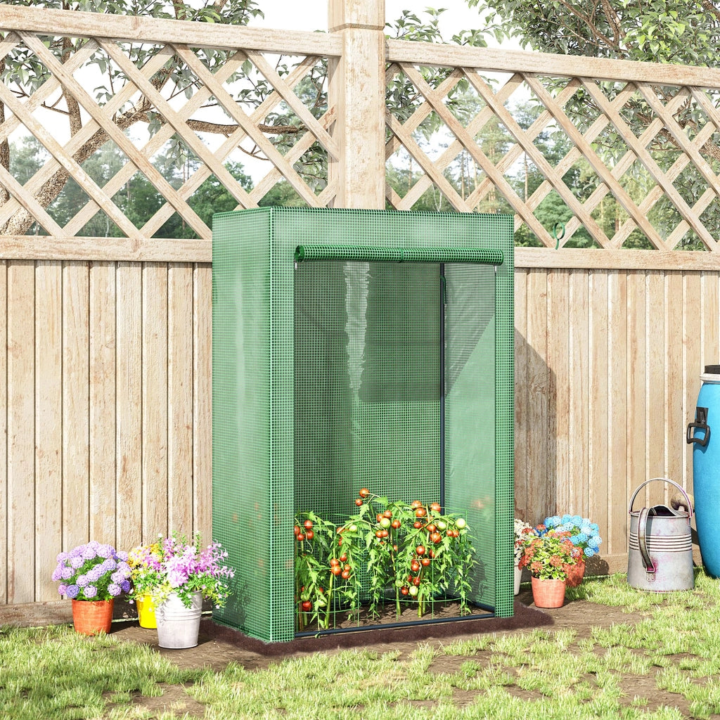 Serra da giardino con porta avvolgibile 100x50x150 cm in acciaio zincato e plastica verde scuro