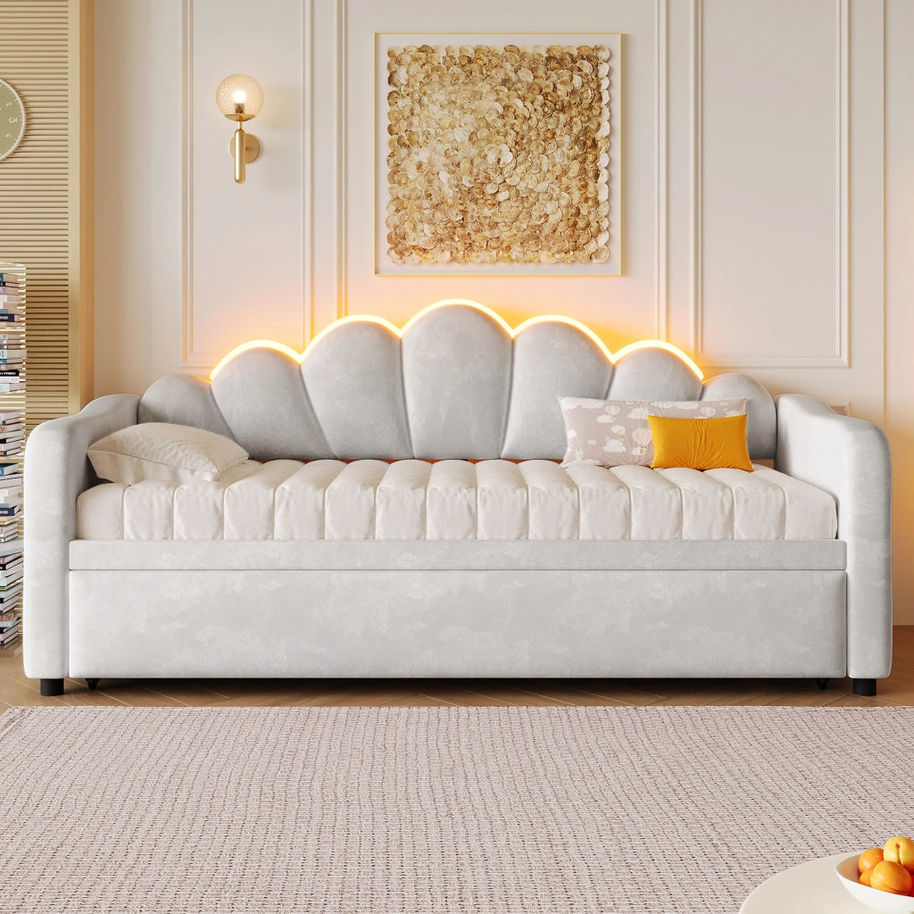 Letto a giorno imbottito 90x200 cm - Zephmum - Estraibile con LED, grigio