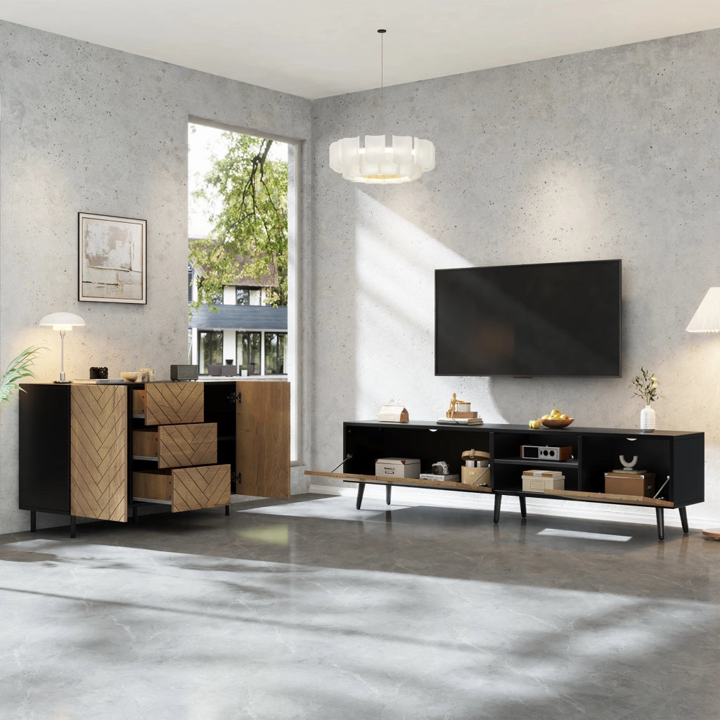 Cassettiera per TV Natural; in truciolato con finitura legno; 180 x cm