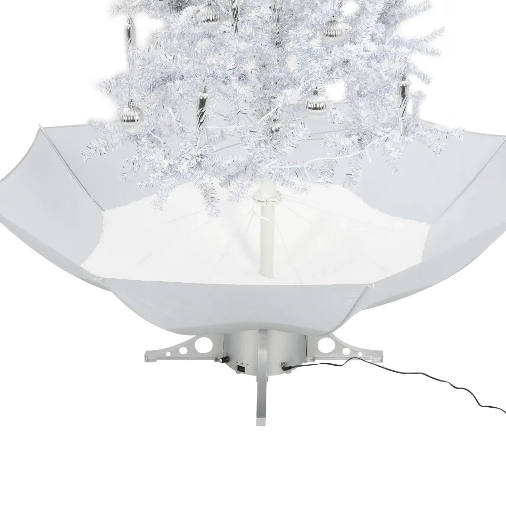 Albero di Natale con Neve e Base a Ombrellone-Decorazioni natalizie Bianco 190 cm