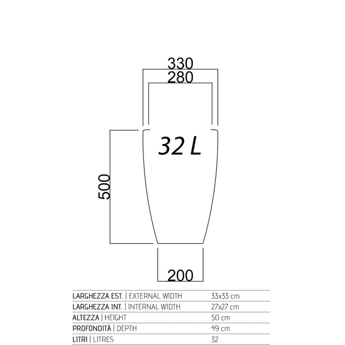 Vaso Parodia Resina Quadrato Verde H50 33x33Cm