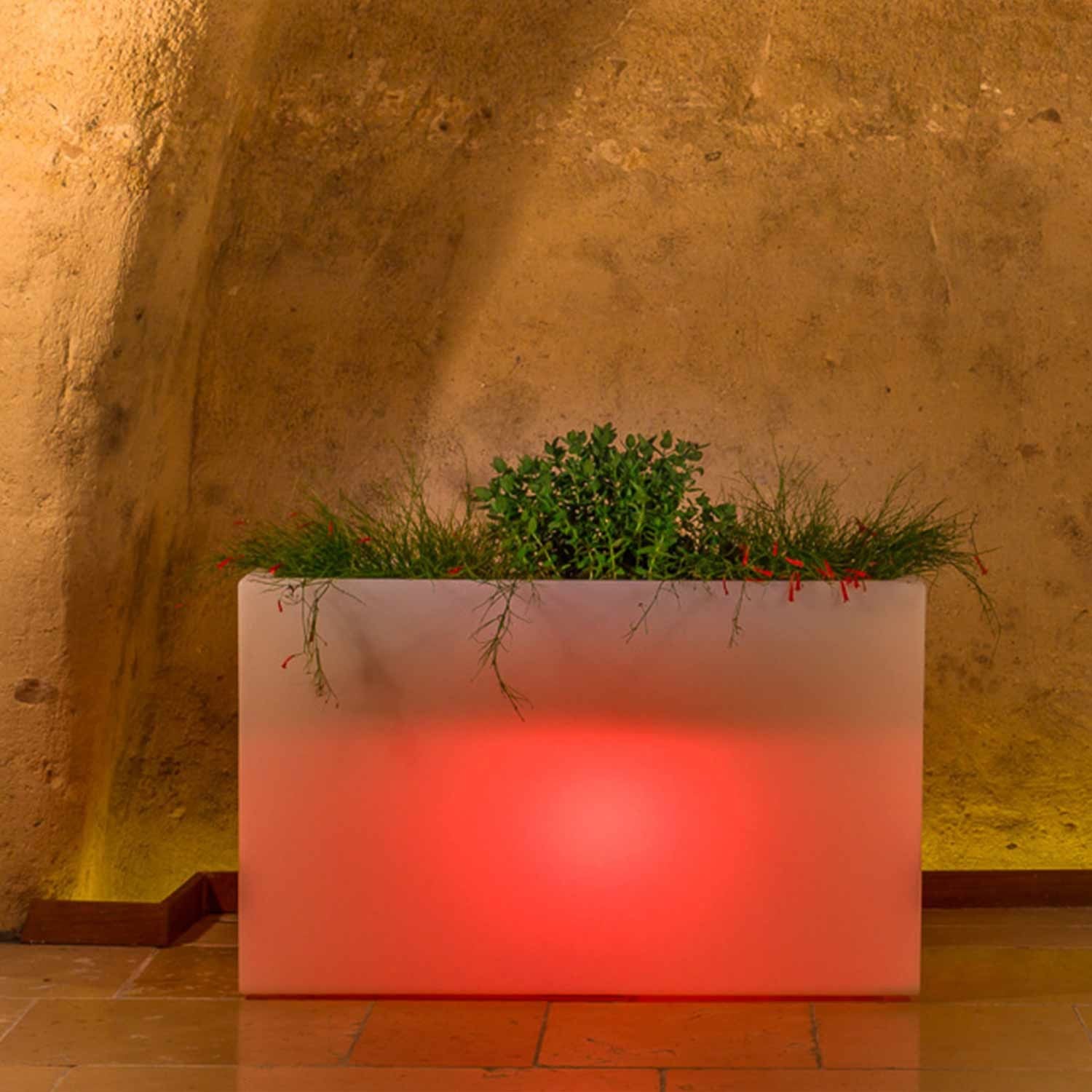 Vaso Fioriera Flowerpot In Resina Rettangolare 80x35 CM Luce Rossa
