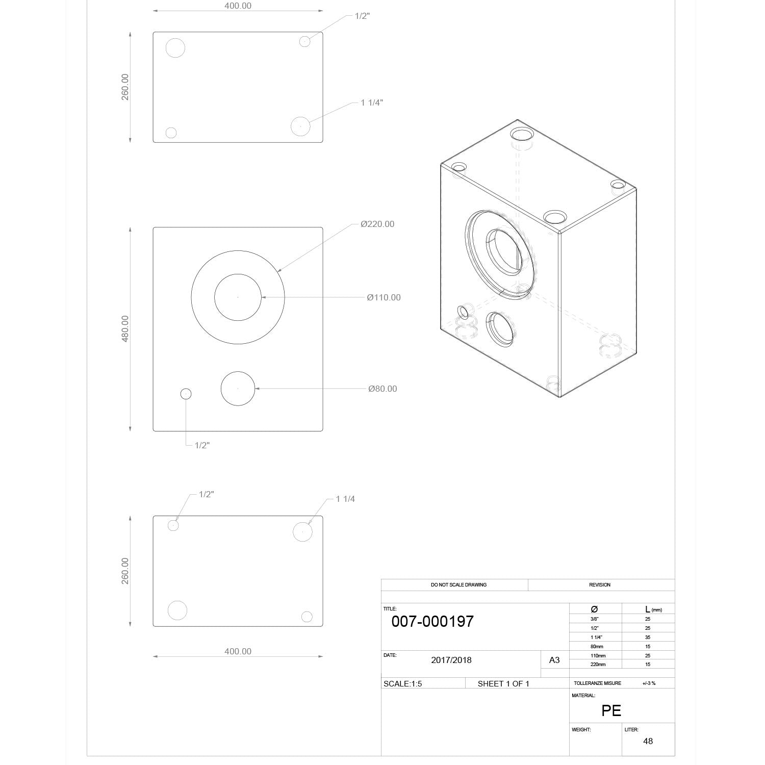Serbatoio rigido neutro acqua tanica da 48 lt